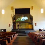 Short throw, rear projection.
